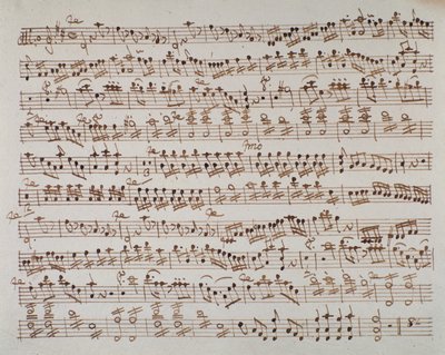 Page of musical score of first violin in Mithridate overture, 1770 by Austrian School